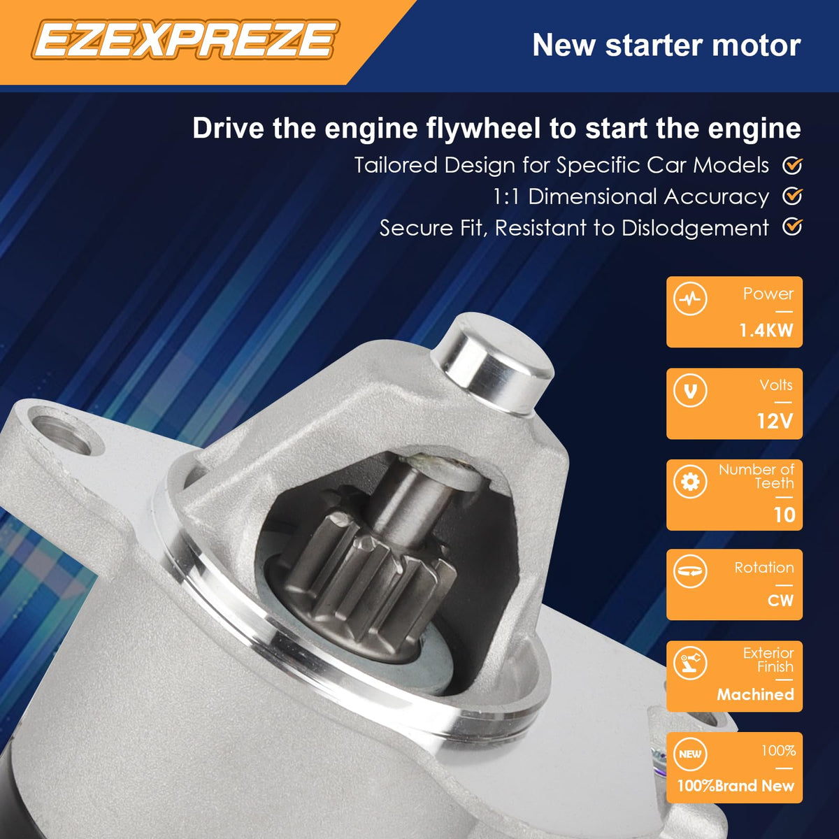 EZEXPREZE starter mounting flange detail showing accurate bolt alignment