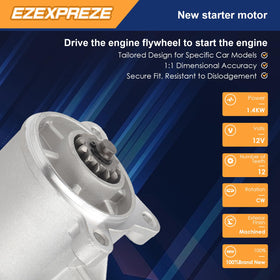 EZEXPREZE starter pinion gear detail illustrating 12-tooth engagement benefit