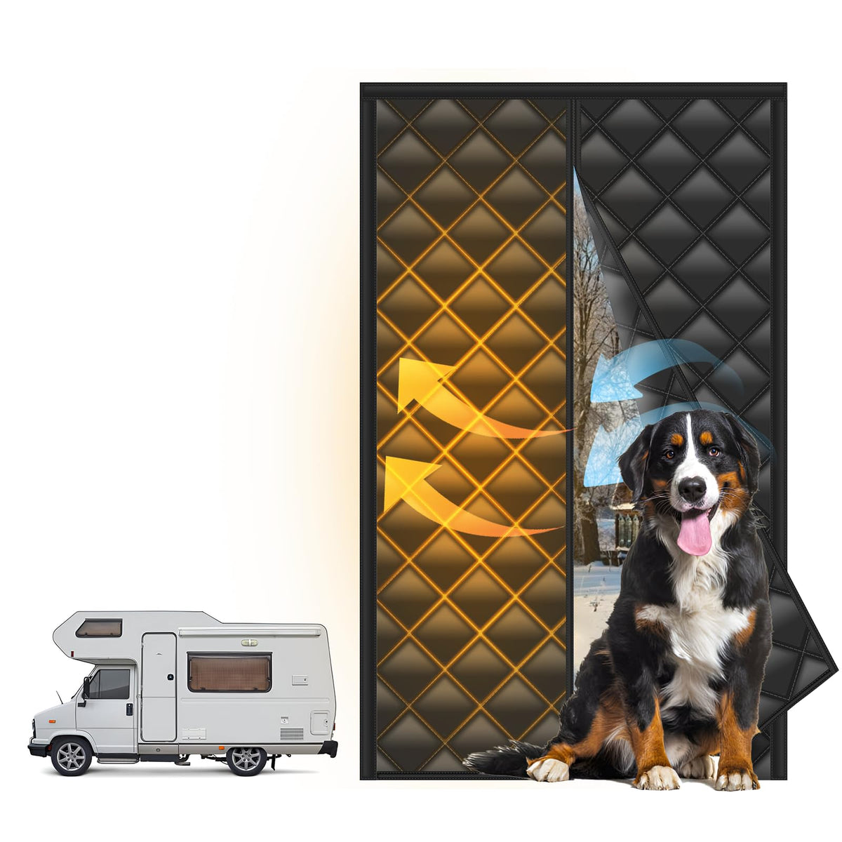 EZIRVLIFE front view installed on RV door showing full coverage and improved comfort