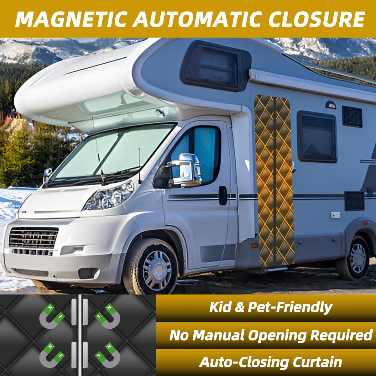 EZIRVLIFE size and scale beside standard RV door demonstrating 33 by 80 fit