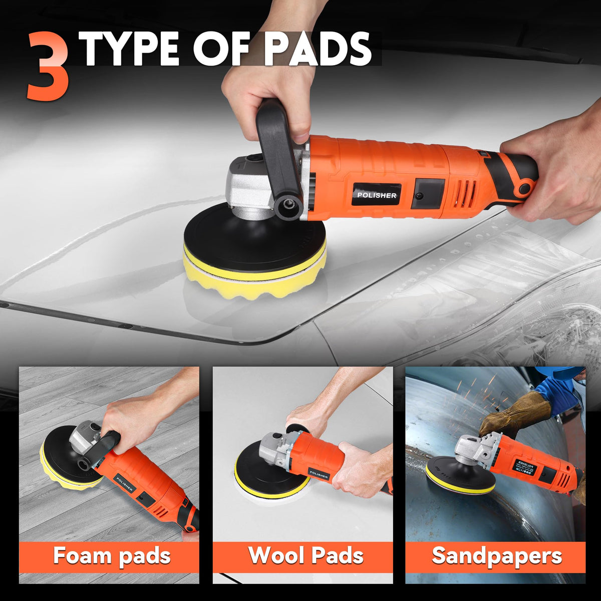 EZISOE polisher in use on car hood showing smooth polishing efficiency
