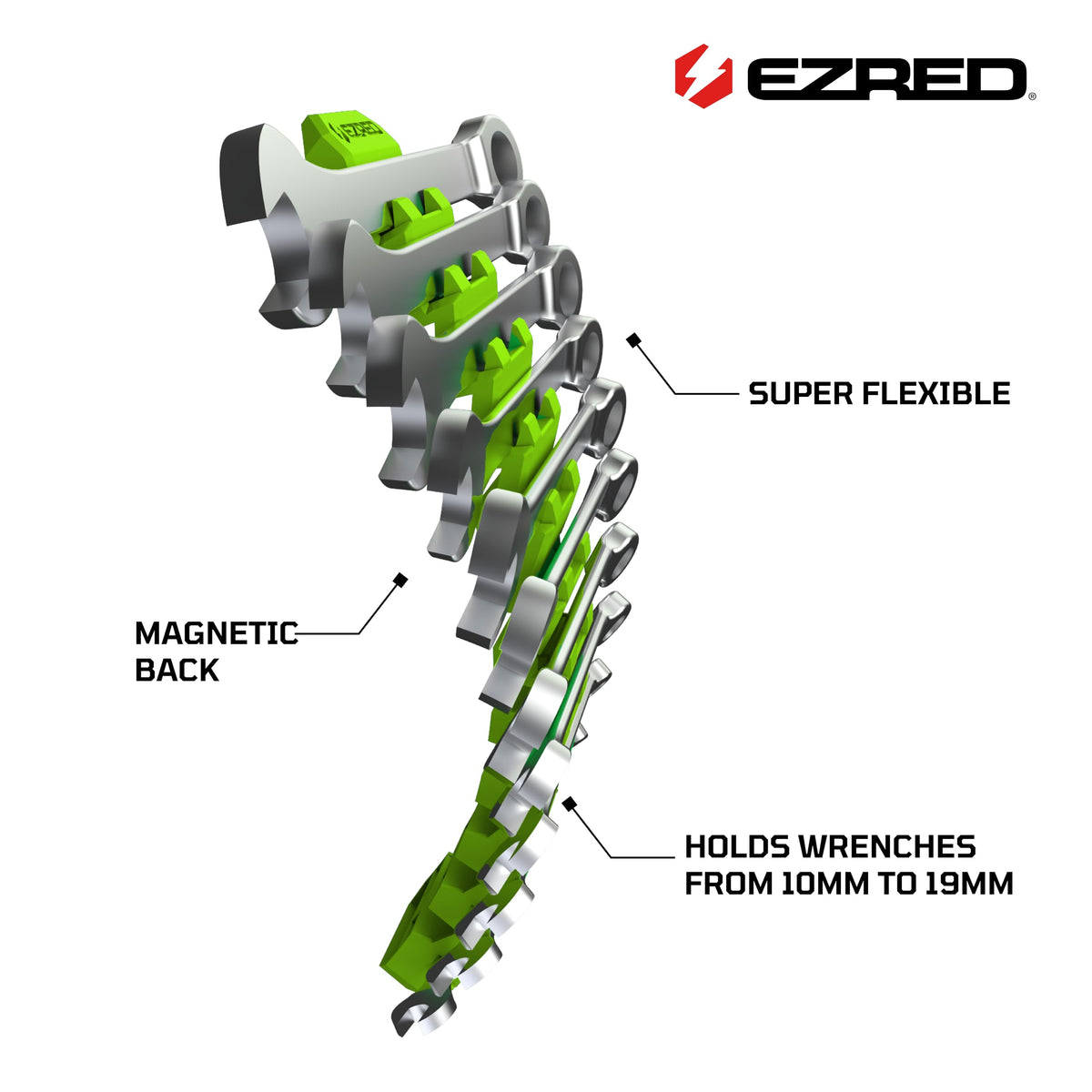 ezred rack flexed around curved metal edge demonstrating non-marring protection