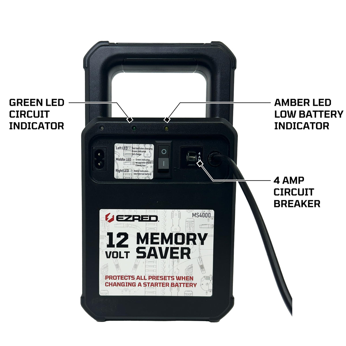 EZRED MS4000 circuit breaker and controls close up, protecting electronics from overload