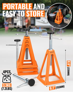 EZUVITA jacks deployed under trailer at campsite showing steadier, wobble-free support