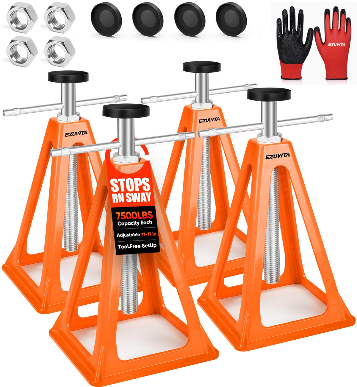 EZUVITA front view of four stabilizer jacks showing durable build and orange finish