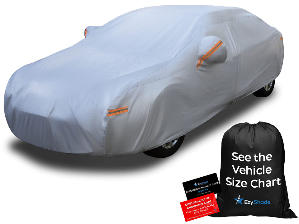 EzyShade cover front view on sedan showing full exterior protection