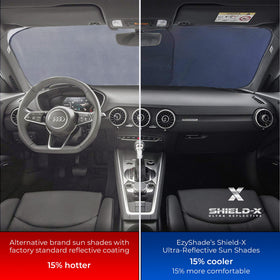 EzyShade installed vertically in windshield reducing interior heat