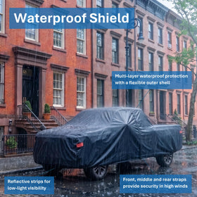 EzyShade installed on pickup in driveway showing all-weather protection