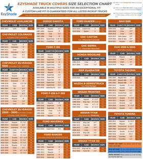EzyShade vehicle size chart image showing how to choose correct truck fit