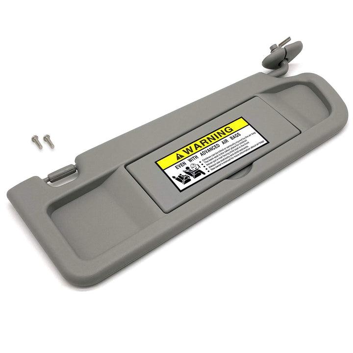 Ezzy Auto passenger sun visor front view showing clean gray finish and mirror benefit