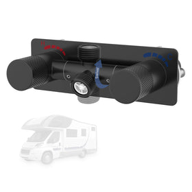 F-pianwe front view of matte-black RV shower valve showing modern aesthetic and durability