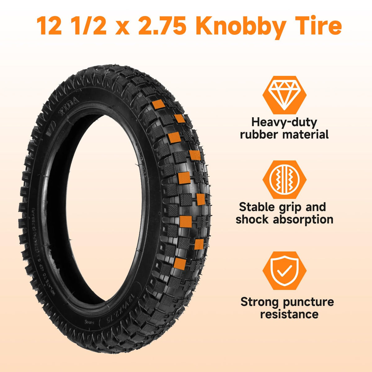 FVRITO knobby tread close-up showing deep blocks for improved off-road grip