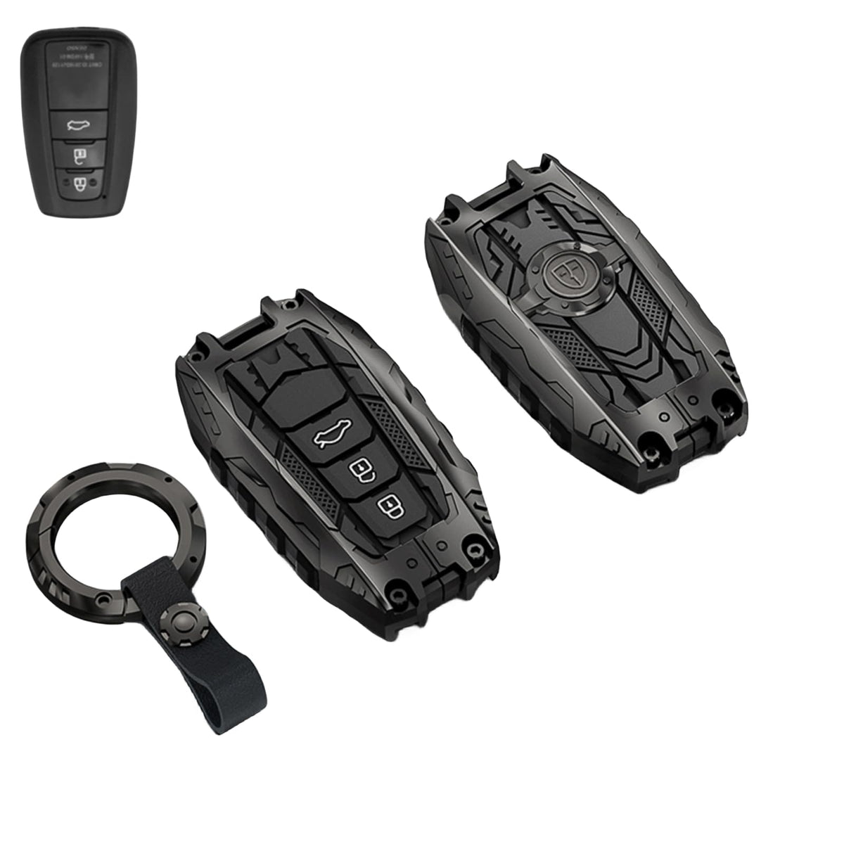 facaizhu front view showing metal key fob cover and secure fit benefit