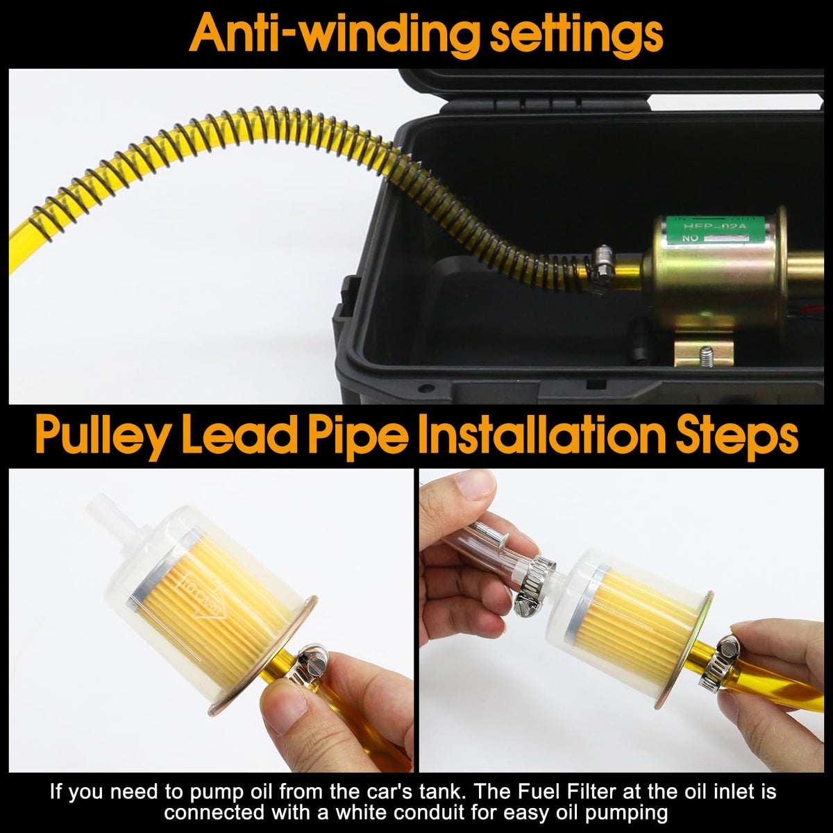 FACFUEL pump in use transferring fuel between jerry can and vehicle for convenient refueling