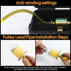 FACFUEL pump in use transferring fuel between jerry can and vehicle for convenient refueling