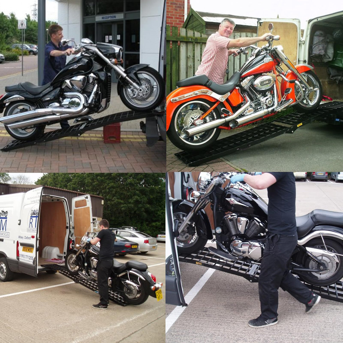 FACHNUO motorcycle being loaded using ramp highlighting safety and control