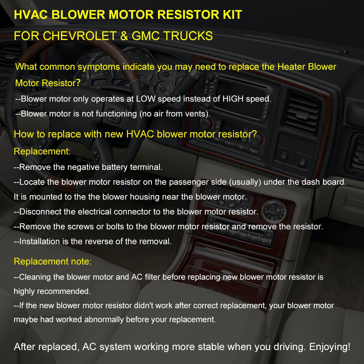 FAERSI blower motor resistor in garage installation scene illustrating DIY-friendly replacement process