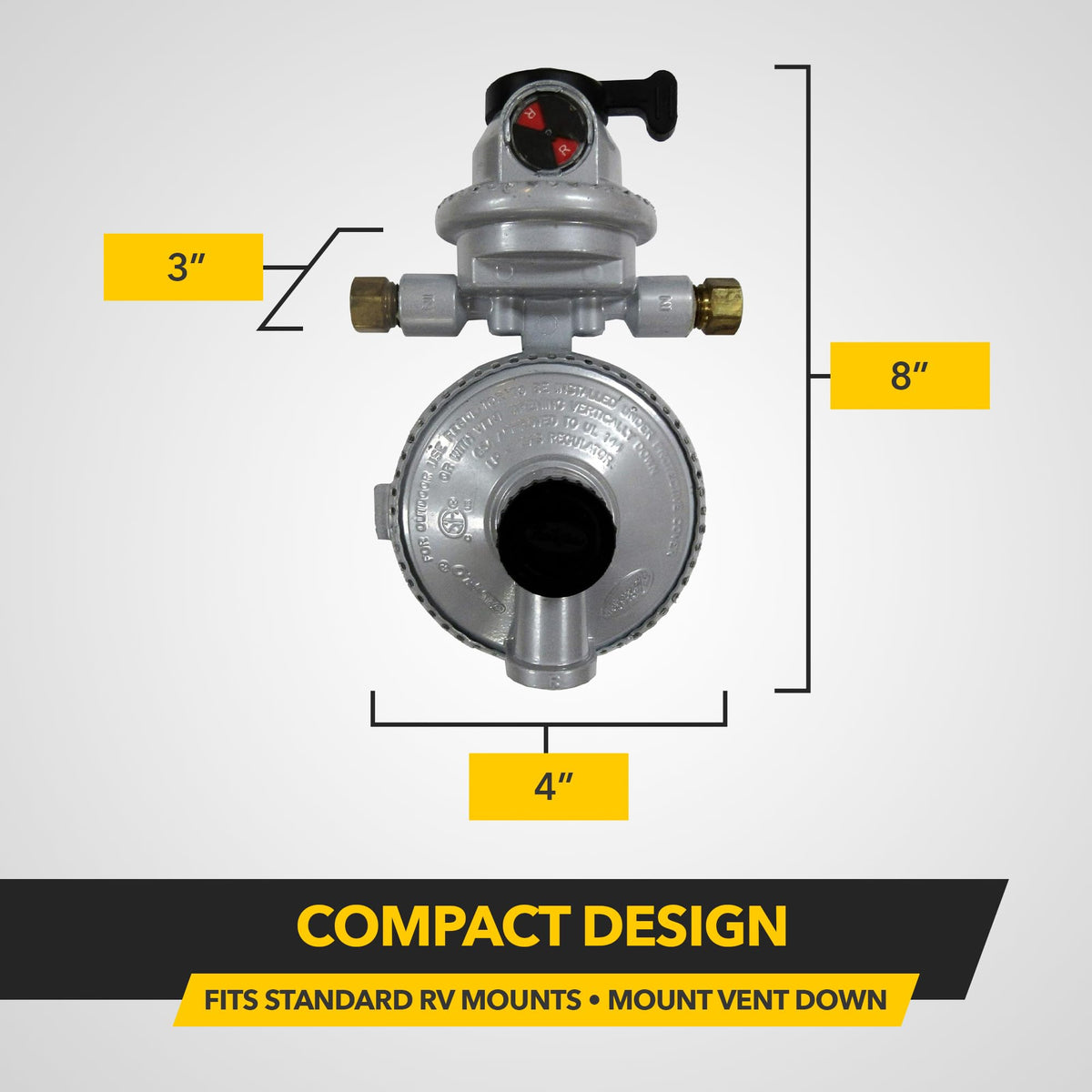 Fairview GR-9984 vent orientation image illustrating recommended vent-down mounting for moisture control