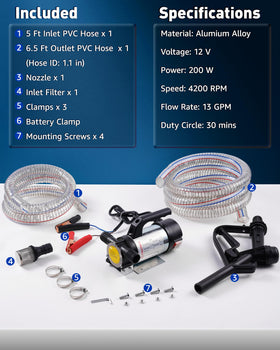 FAITIO inlet and outlet hoses displayed to show reach and flexible routing