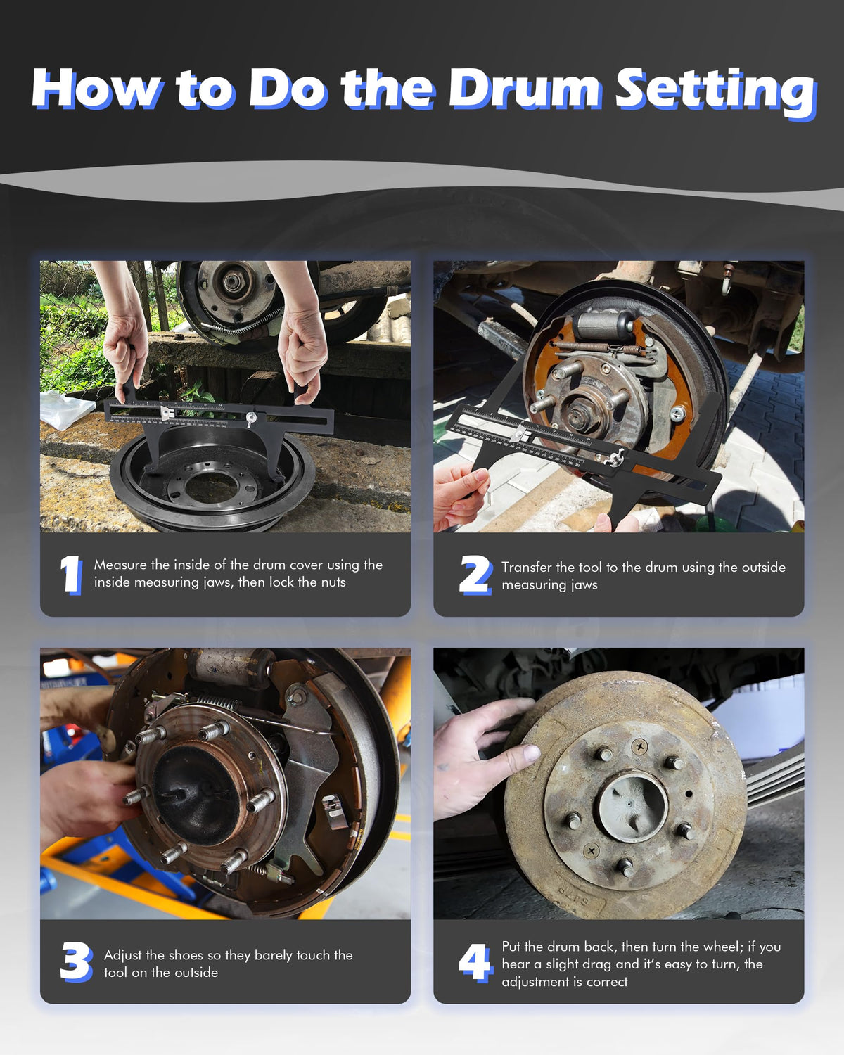 FAITIO internal jaws inside brake drum showing accurate diameter read