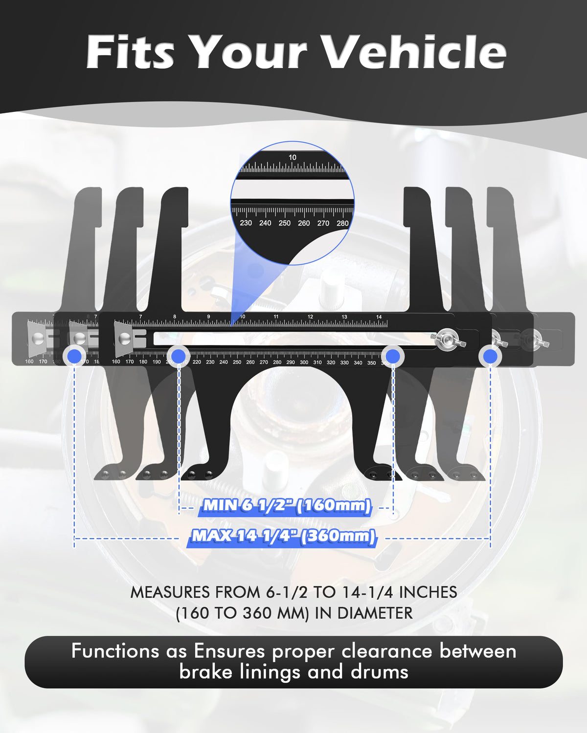 FAITIO tool alongside ruler demonstrating measurement range advantage