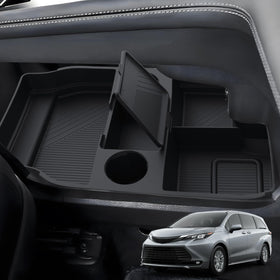 Falafa front view of console organizer showing tidy compartments and improved storage