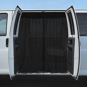 Falafa front view installed on van door showing full coverage and airflow benefit