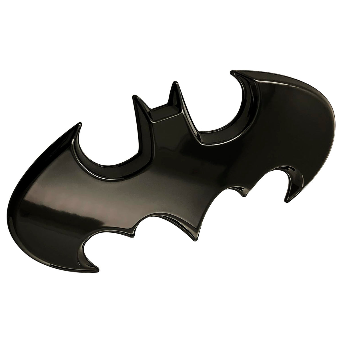 Fan Emblems Batman badge front view showing black chrome finish and bold logo