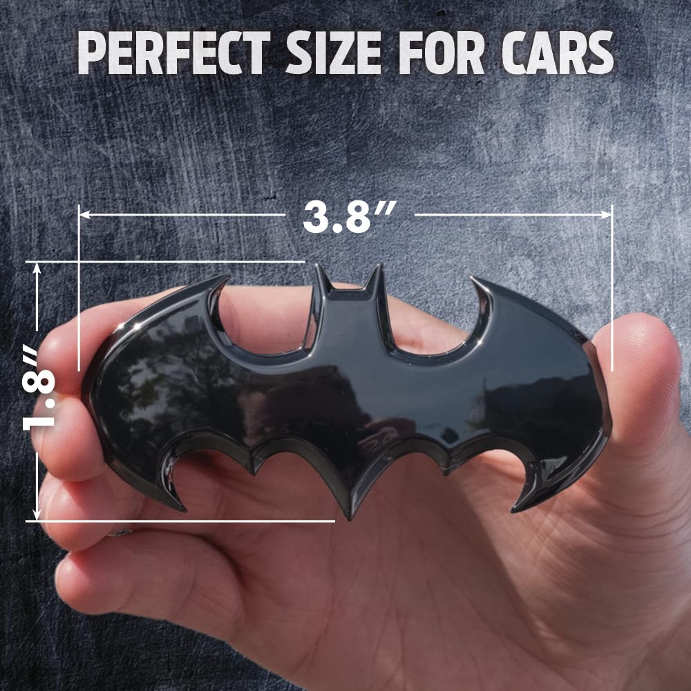 Fan Emblems Batman badge mounted on car trunk showing sleek, paint-safe look