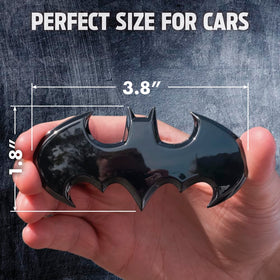 Fan Emblems Batman badge mounted on car trunk showing sleek, paint-safe look