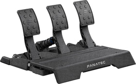 Fanatec CSL Elite Pedals V2 front profile showing sturdy aluminium build and stable base