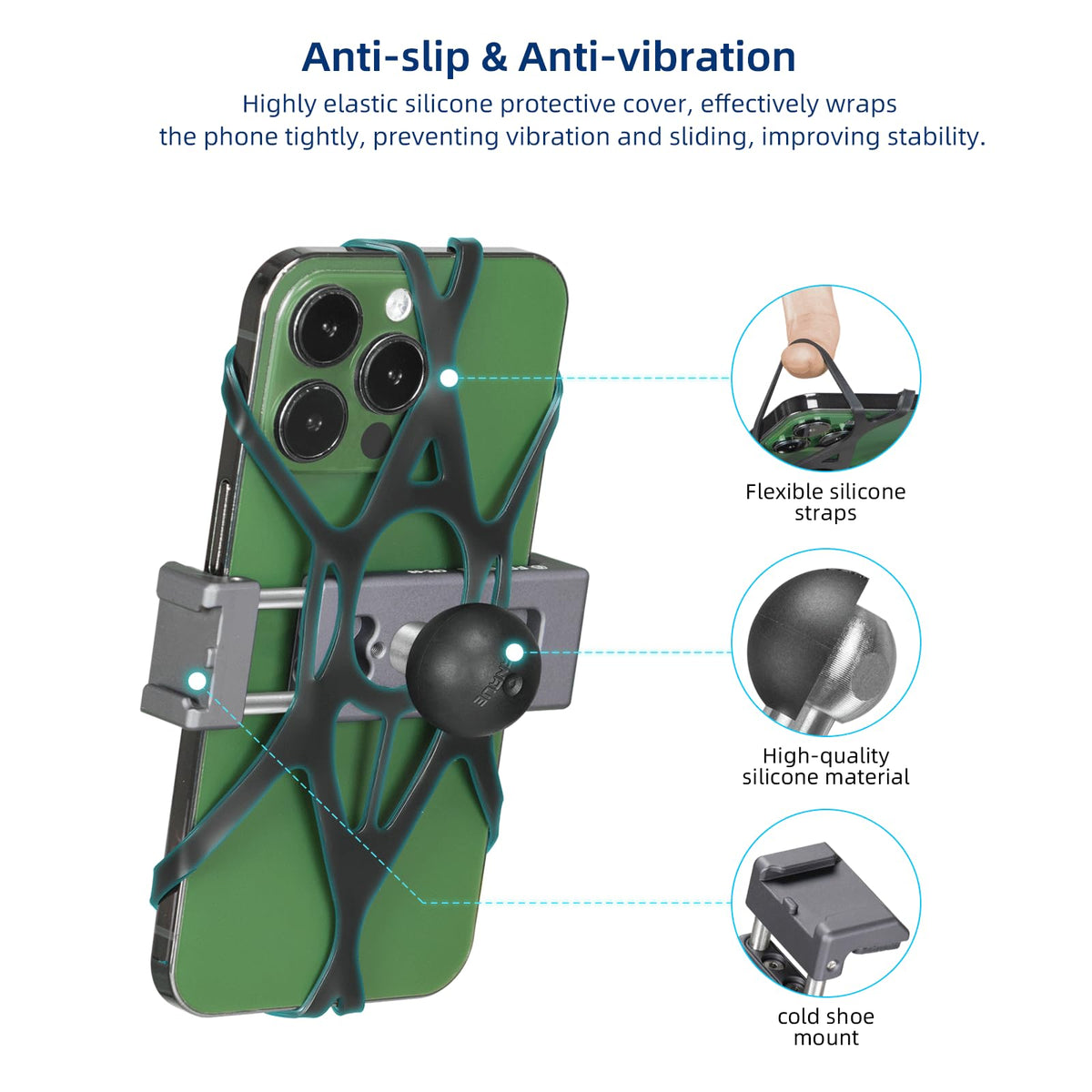 FANAUE attached to bike handlebar highlighting universal fit range