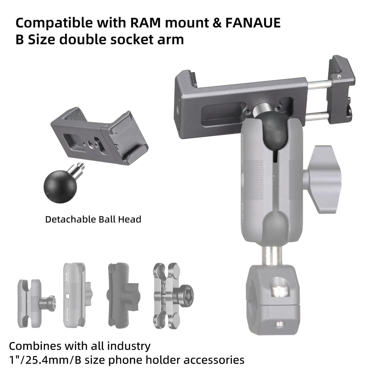 FANAUE clamp with silicone corners protecting phone from scratches
