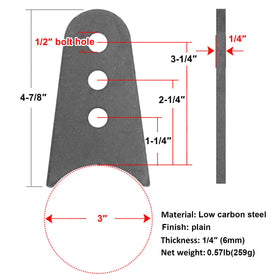 Fanmao close-up of 1/2 inch hole and 1/4 inch thickness showing weld readiness
