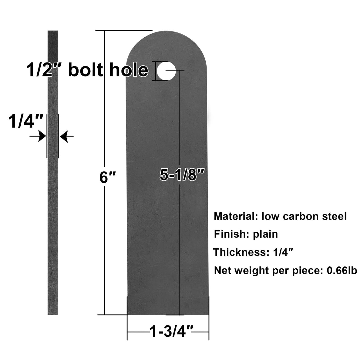 Fanmao close-up showing 1/2" hole and 1/4" thickness, clear bolt fit benefit