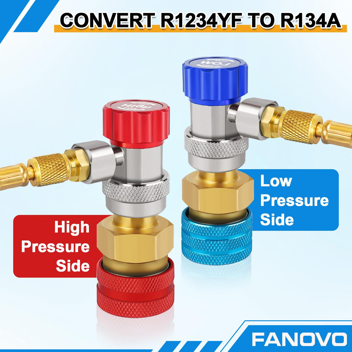 FANOVO high-pressure adapter closeup highlighting secure connection benefit