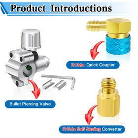FANOVO RH self‑sealing adapter attached to refrigerant can for leak reduction