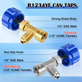 FANOVO self-sealing can tap detail demonstrating automatic seal benefit to minimize refrigerant loss