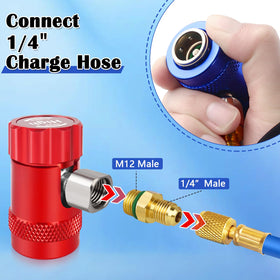 FANOVO tank adapter and valve core tool arranged to show compatibility and on-site service readiness