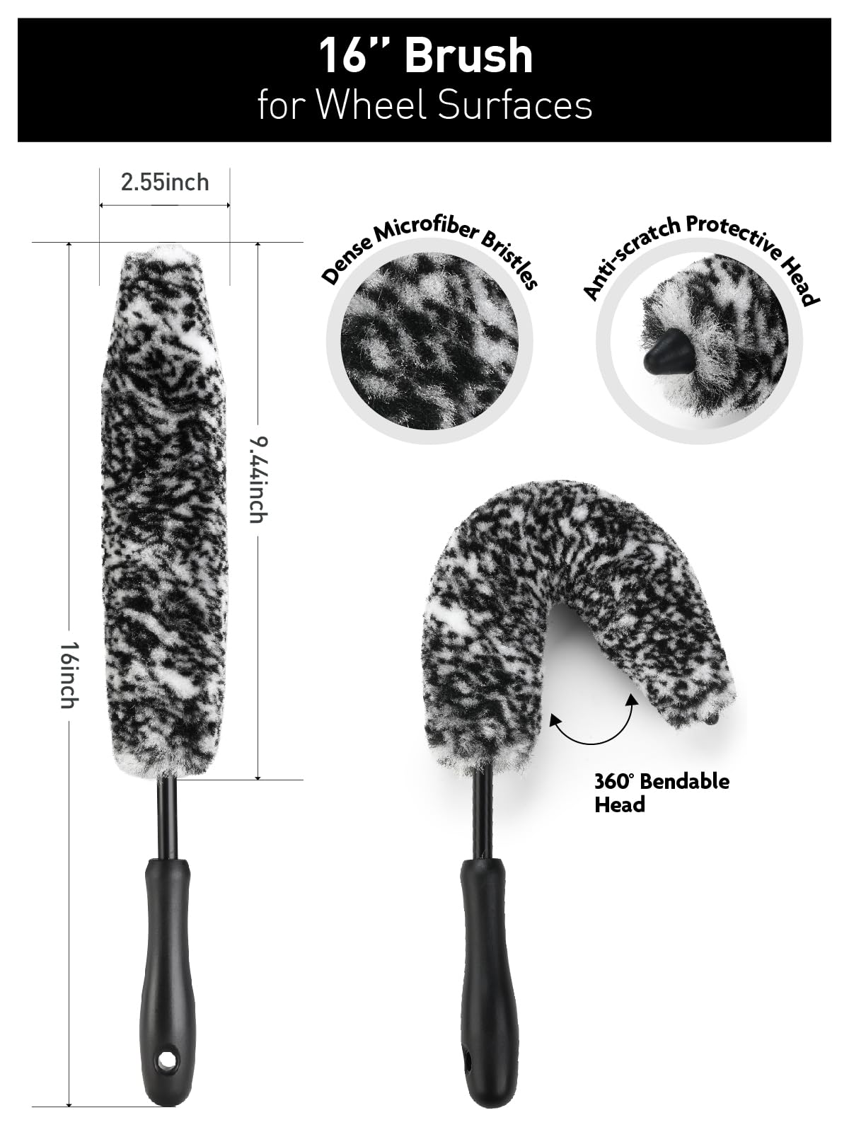 Fantasticlean close-up of soft synthetic bristles protecting wheel finish