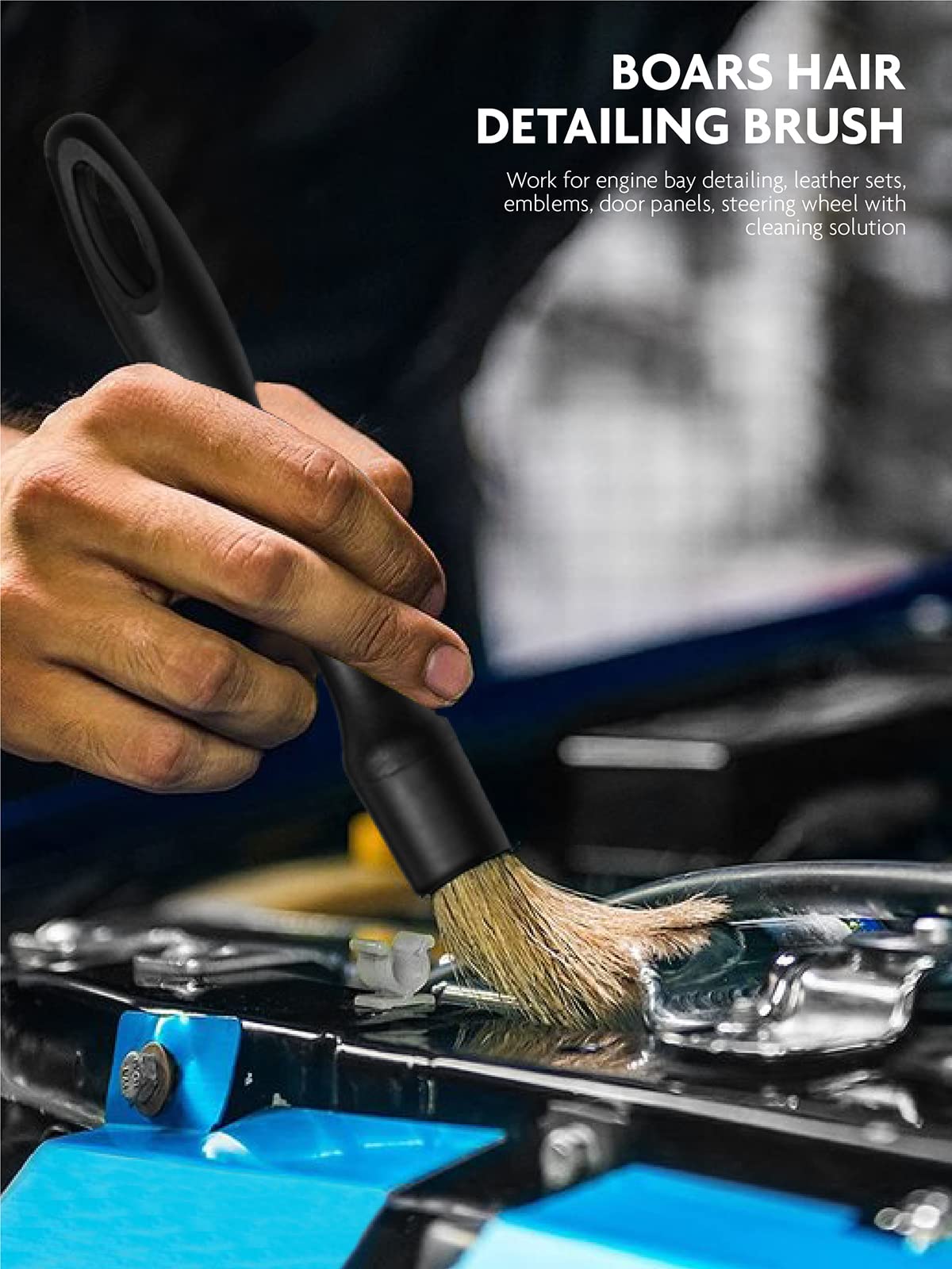 Fantasticlean brush in use along seat edges reaching seams and removing embedded dirt