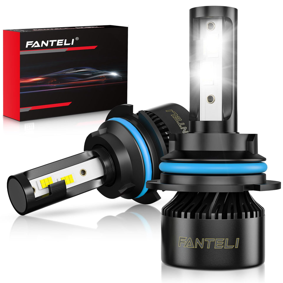 FANTELI front view of 9004 bulbs showing all components and quick install benefit