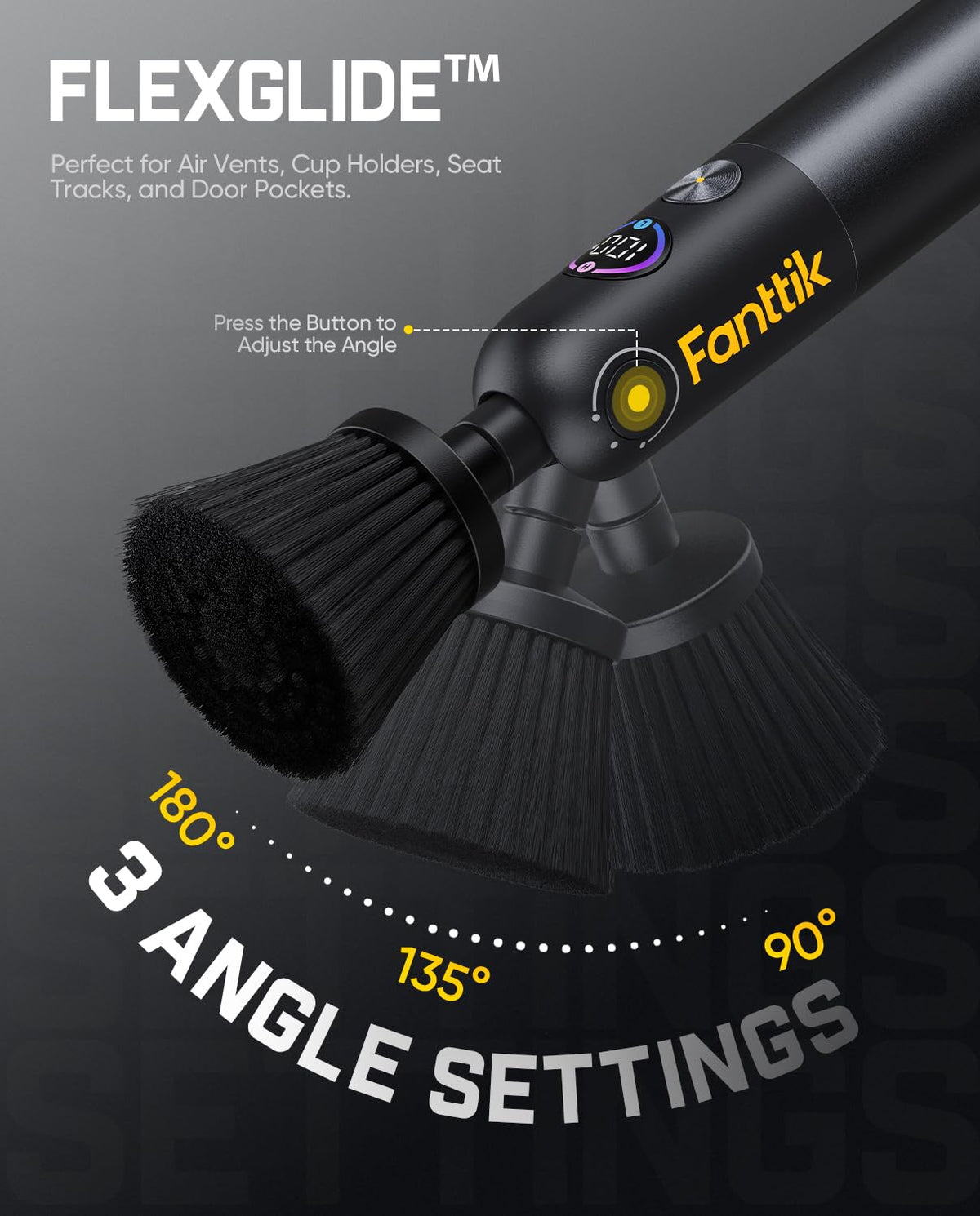 Fanttik Flip G10 eight BrisPro brush heads laid out for varied cleaning tasks