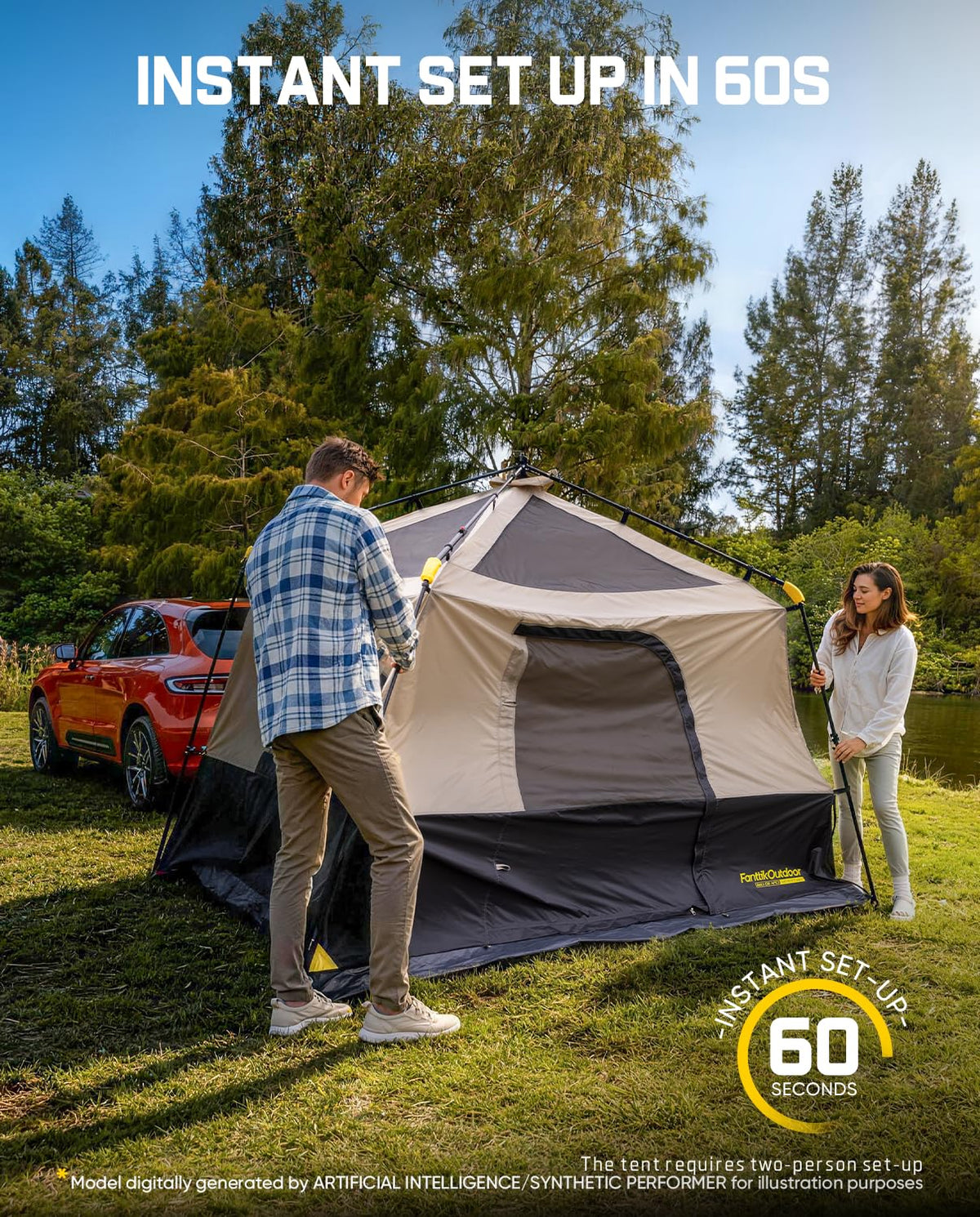 FanttikOutdoor tent interior height showing a person standing for easy movement