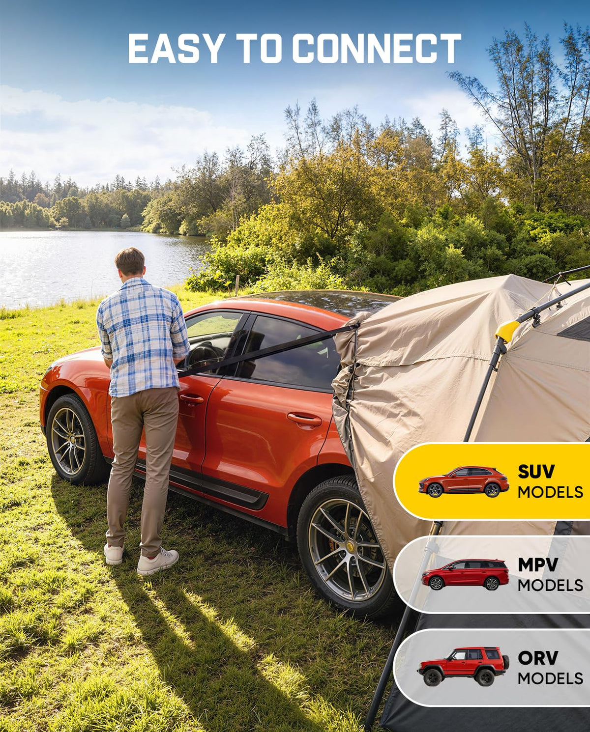FanttikOutdoor tent attached to an SUV tailgate for car-camping convenience