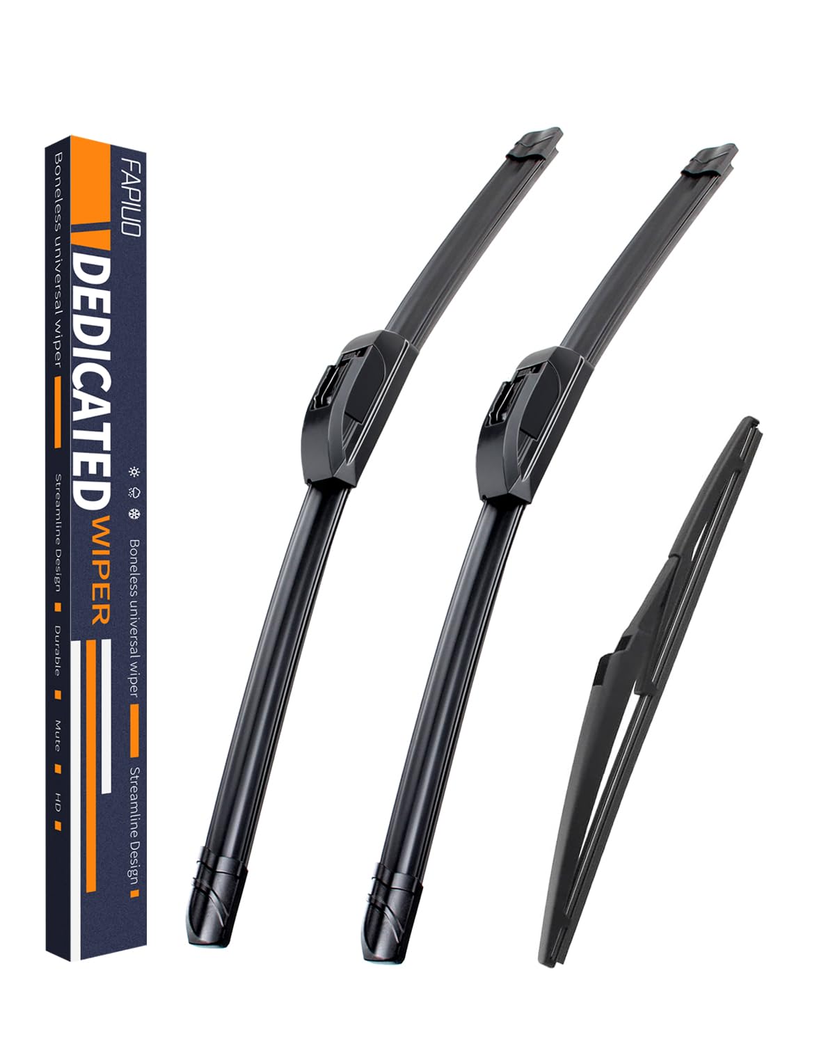 FAPIUO front packaging showing both blades and bonus rear wiper, clear labeling and contents