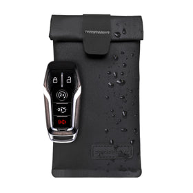 Faraday Defense front view showing compact Faraday pouch protecting keys