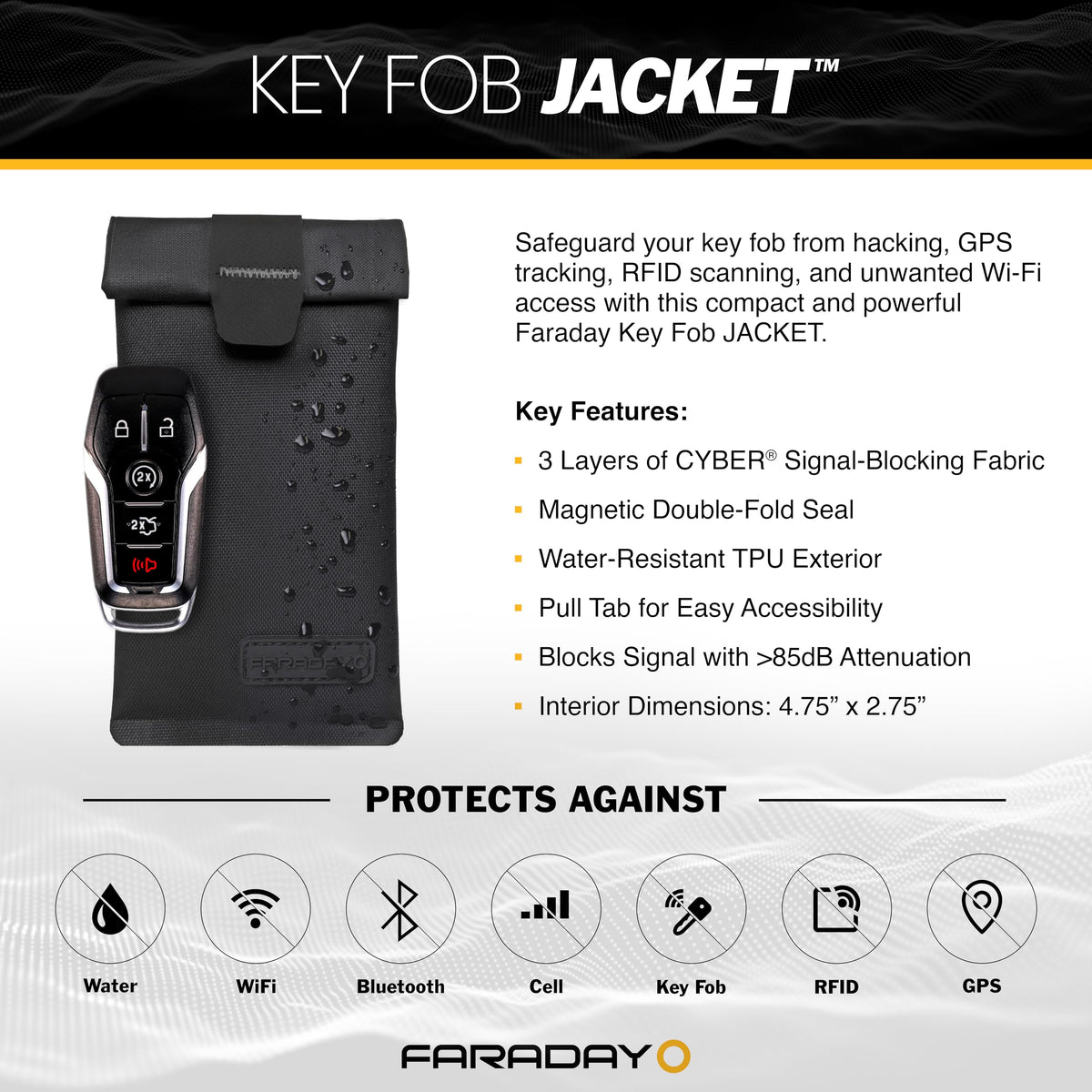 Faraday Defense pouch holding key fob and cards to prevent relay theft and skimming