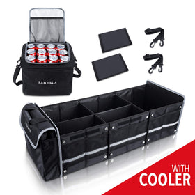 Farasla organizer in car trunk illustrating neat, protected cargo benefit