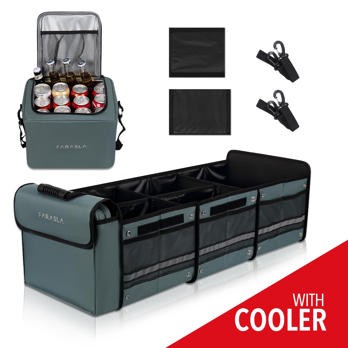 Farasla organizer being loaded for picnic showing portability and cooler convenience